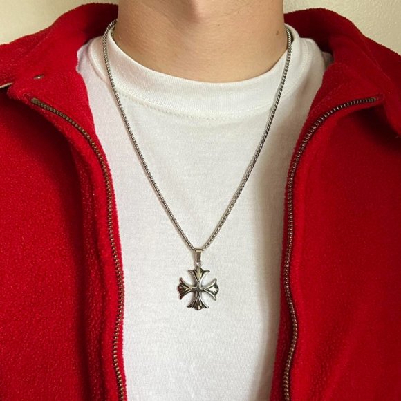 Y2K 2000s vintage heavy metal punk silver gothic cross pendant chain necklace - Picture 4 of 8